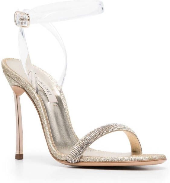 Casadei 109mm glittered leather sandals Gold