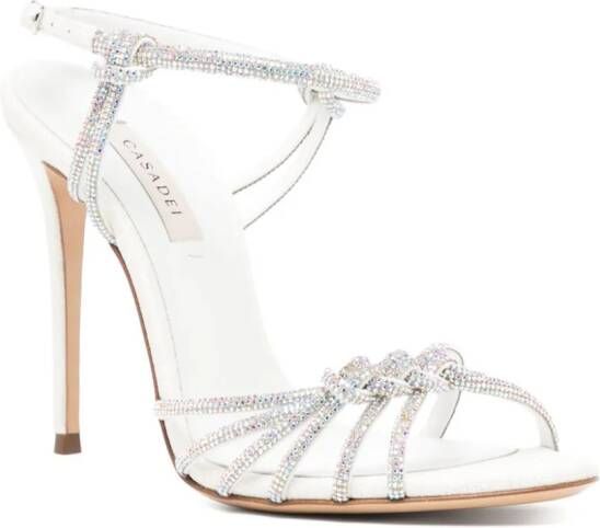 Casadei 110mm crystal-embellished leather sandals White