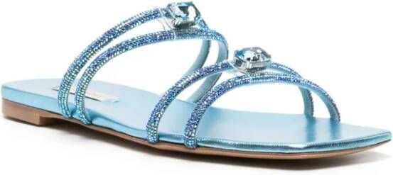 Casadei Calypso crystal-embellished leather slides Blue
