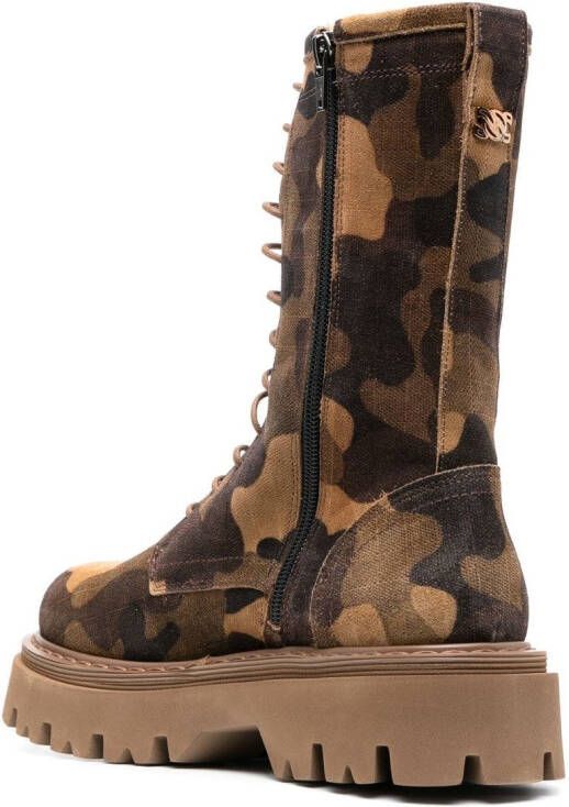 Casadei camouflage lace-up boots Brown