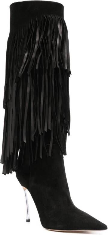Casadei Cassidy 110mm fringed suede boots Black