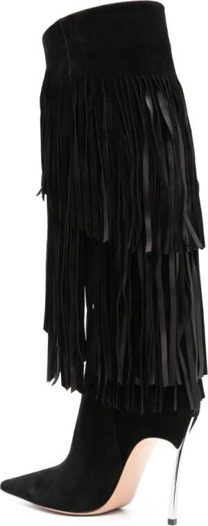Casadei Cassidy 110mm fringed suede boots Black