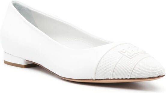Casadei embossed-logo 15mm leather ballerinas White