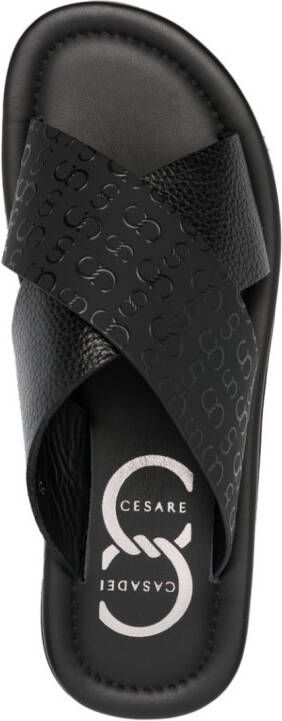 Casadei embossed-monogram leather slides Black