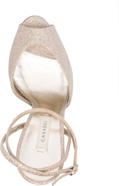 Casadei Flora Jolly 140mm glitter sandals Gold