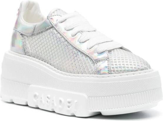 Casadei holographic leather platform sneakers Silver