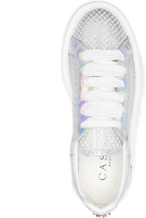 Casadei holographic leather platform sneakers Silver