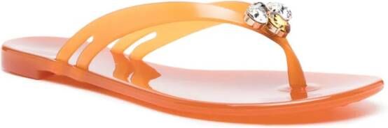Casadei Jelly crystal-embellished flip flops Orange