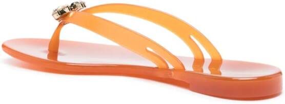 Casadei Jelly crystal-embellished flip flops Orange