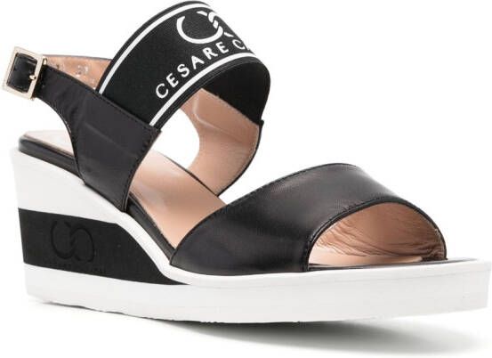 Casadei logo-print wedge sandals Black