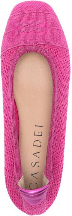 Casadei lurex-detail knitted ballerina shoes Pink