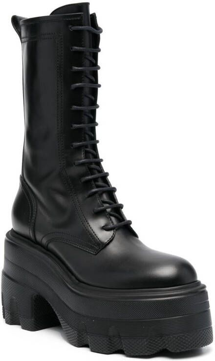 Casadei platform leather combat boots Black