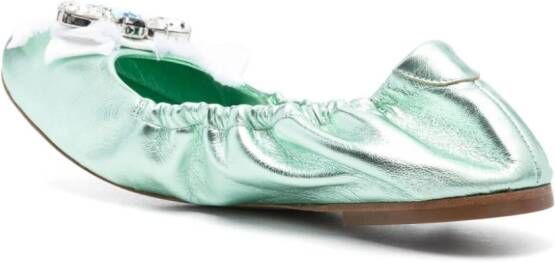 Casadei Queen Bee leather ballerina shoes Green