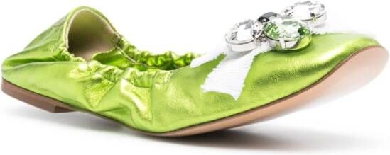 Casadei Queen Bee leather ballerina shoes Green