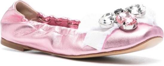Casadei Queen Bee leather ballerina shoes Pink