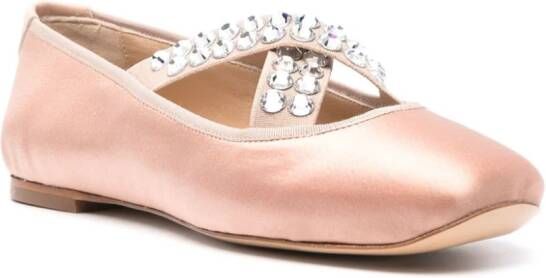 Casadei rhinestone-embellished satin ballerina shoes Neutrals