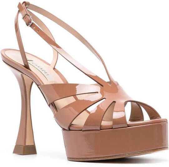 Casadei Tiffany 100mm patent-finish sandals Neutrals
