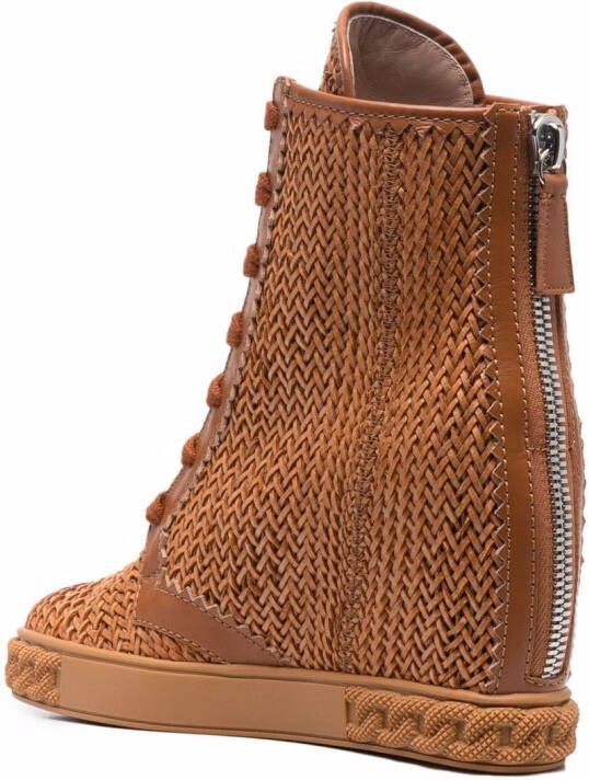 Casadei woven lace-up wedge boots Brown