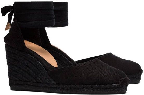 Castañer black Carina 80 ankle tie wedge sandals