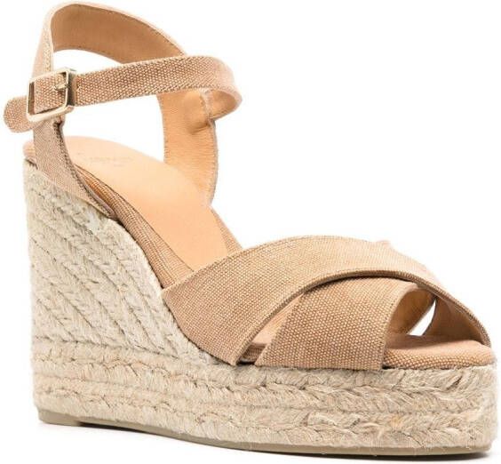 Castañer open-toe 110mm raffia wedge sandals Brown