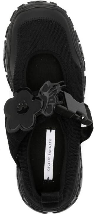 Cecilie Bahnsen floral-appliqué buckled sneakers Black