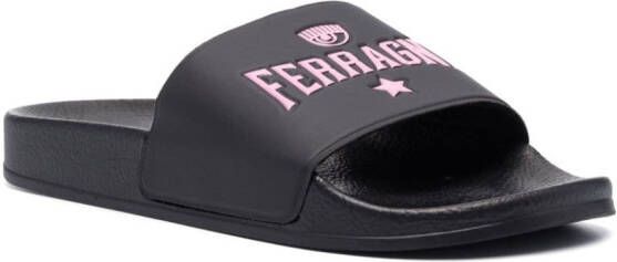 Chiara Ferragni logo-embossed slip-on slides Black