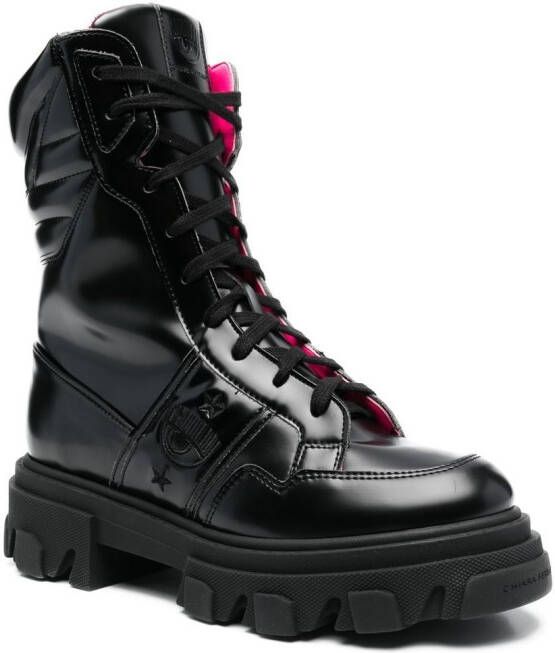 Chiara Ferragni logo-embroidered combat boots Black
