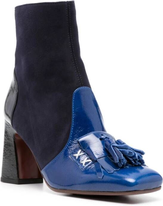 Chie Mihara 85mm tassel panelled leather boots Blue