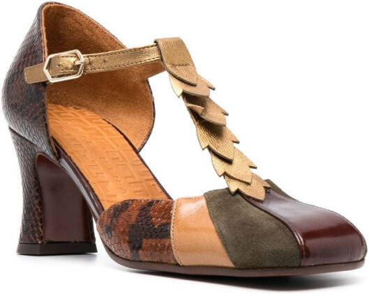 Chie Mihara colour-block square-toe leather pumps Brown
