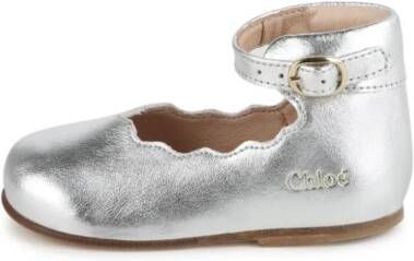 Chloé Kids buckled leather ballerina shoes Silver