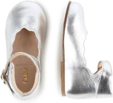 Chloé Kids buckled leather ballerina shoes Silver
