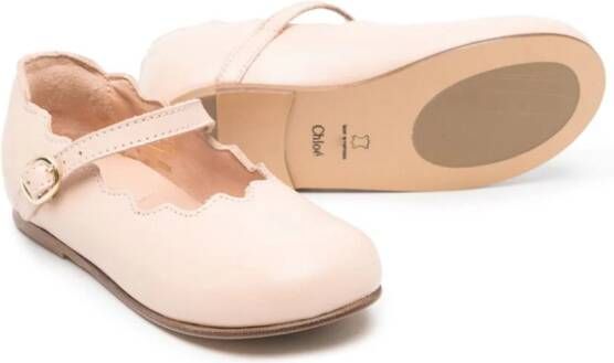Chloé Kids buckled scalloped shoes Pink