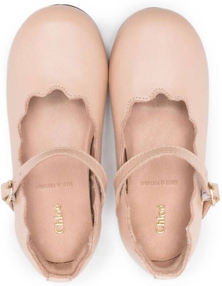 Chloé Kids buckled scalloped shoes Pink