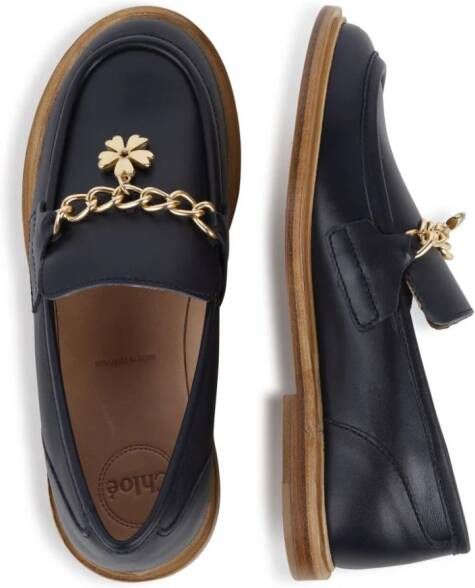 Chloé Kids chain-link leather moccasins Blue