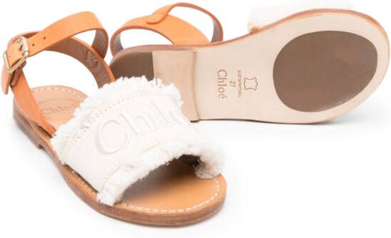 Chloé Kids embroidered-logo fringed sandals White