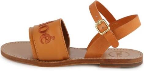 Chloé Kids logo-embroidered leather sandals Brown