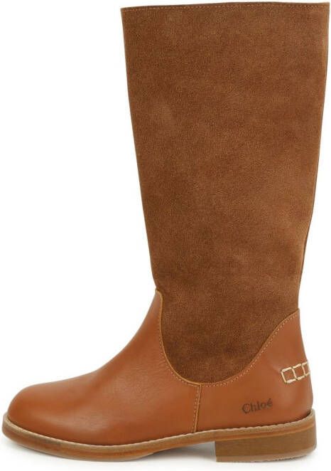 Chloé Kids logo-engraved suede knee-length boots Brown