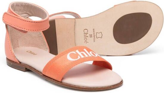 Chloé Kids logo-print ankle-strap sandals Orange