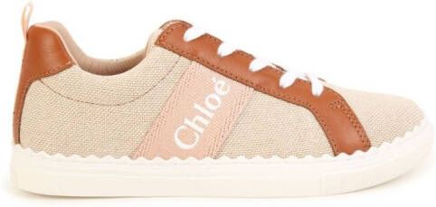 Chloé Kids logo-print canvas sneakers Neutrals