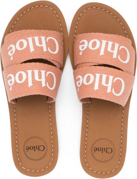 Chloé Kids logo-print flat slides Brown