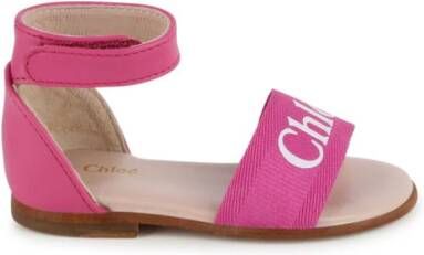 Chloé Kids logo-print leather sandals Pink
