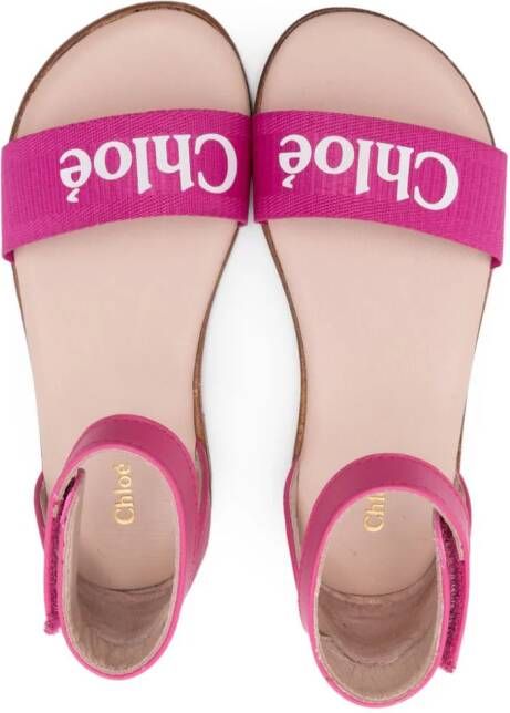 Chloé Kids logo-print leather sandals Pink