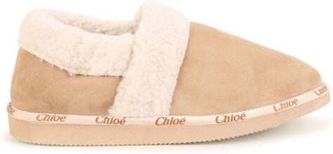 Chloé Kids logo-print strap fleece-texture slippers Neutrals