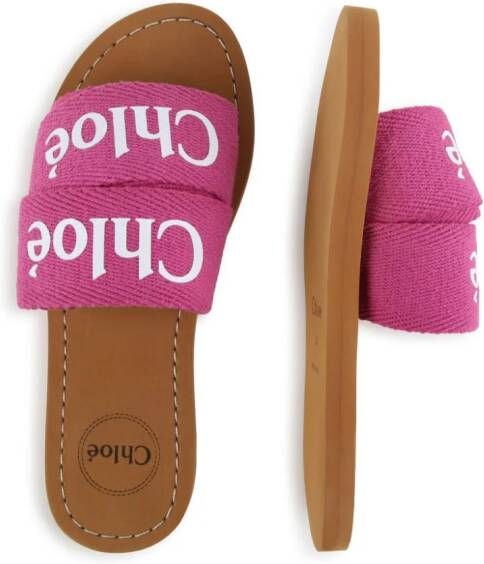 Chloé Kids logo-strap slip-on sandals Pink
