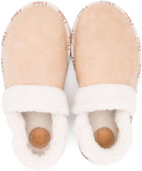 Chloé Kids logo-trim suede slippers Neutrals