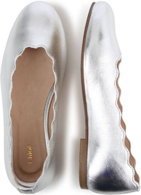 Chloé Kids metallic-finish leather ballerinas Grey