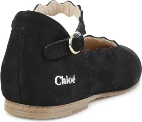 Chloé Kids scalloped-edge ballerina leather shoes Black