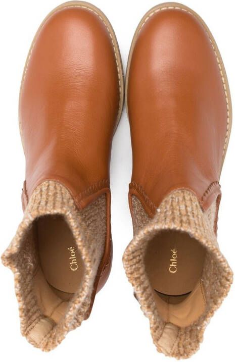 Chloé Kids sock-style chelsea ankle boots Brown