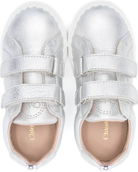 Chloé Kids touch-strap leather sneakers Grey
