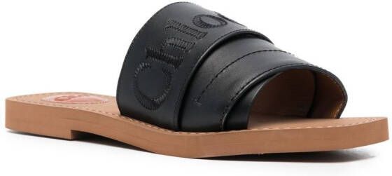 Chloé logo-embroidered leather sandals Black